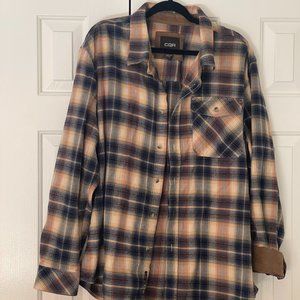 Fall Blue and Brown/Tan/Clay Flannel with Corduroy Details XXL